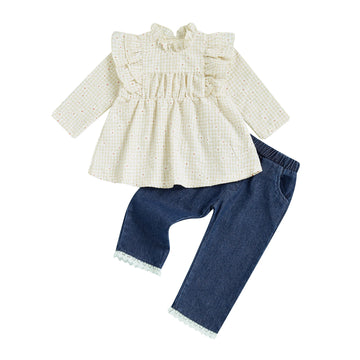 MQTIME  -  Cute Toddler Girl Winter Outfits Knit Sweater Fleece Lined Leggings 2 Pcs Set with Pom Pom Hat and Mittens